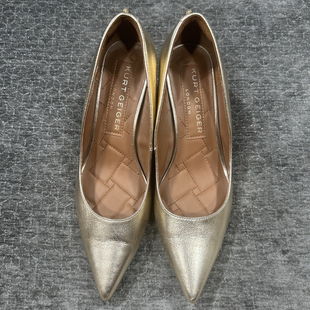 Kurt Geiger London Gold Metallic Leather Pointed Toe Pumps Heels EU 38 US 7.5/8